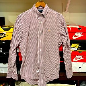 Ralph Lauren Men's Classic Fit Long Sleeve Button Up red and white striped